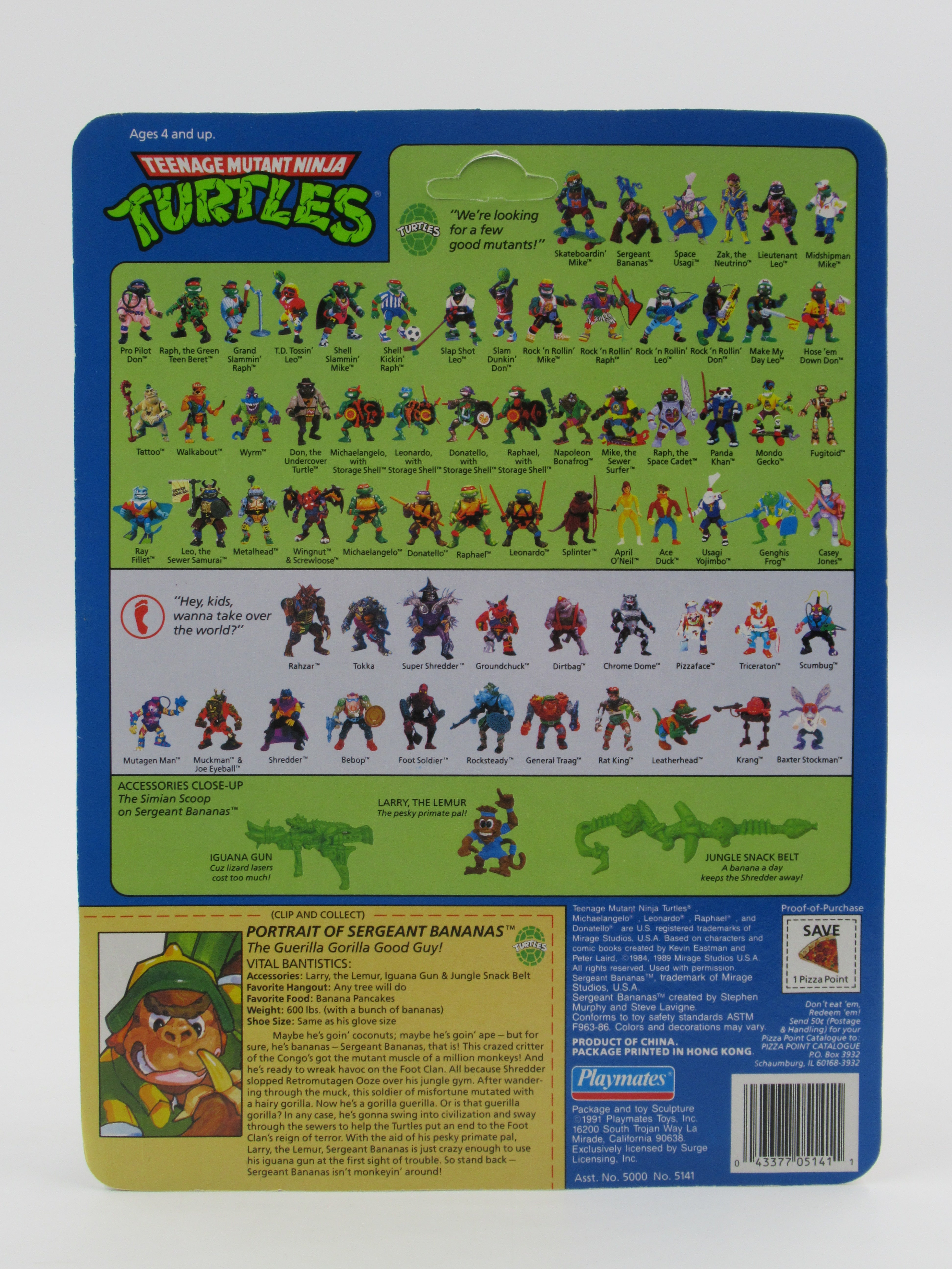 Teenage Mutant Ninja Turtles Sergeant Bananas 4.5" Figure TMNTs - Playmates (1991)